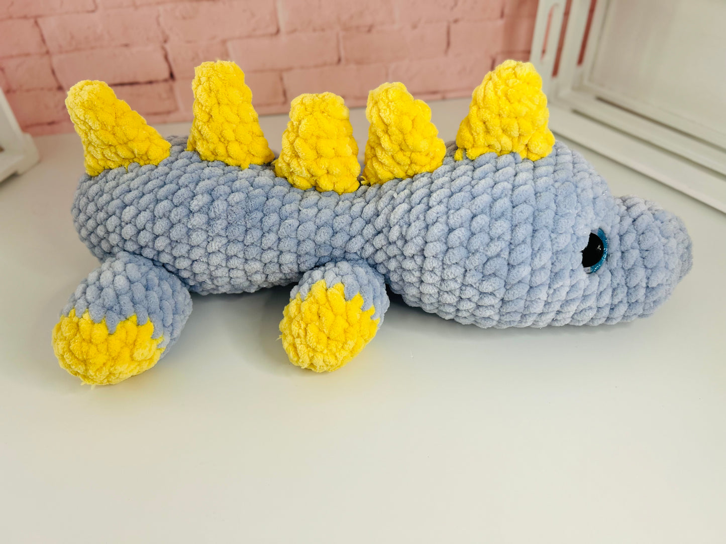 Sleepy XL Dino (Blue/Yellow) - Shimmer Crochet Plush