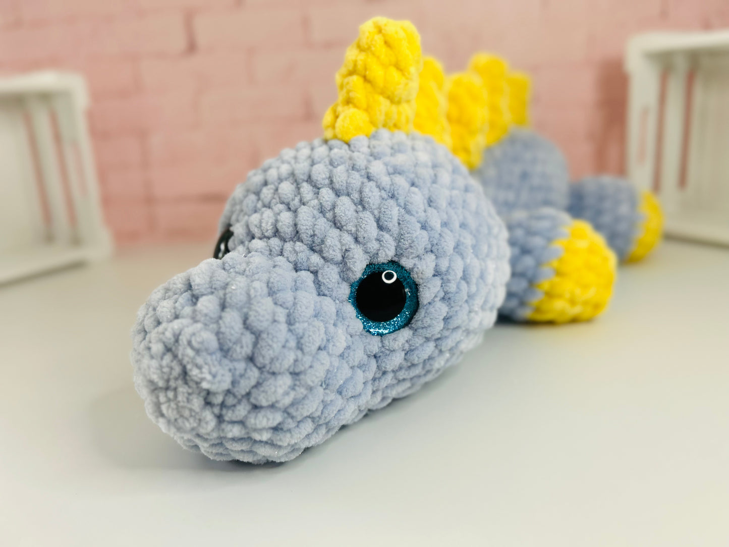 Sleepy XL Dino (Blue/Yellow) - Shimmer Crochet Plush