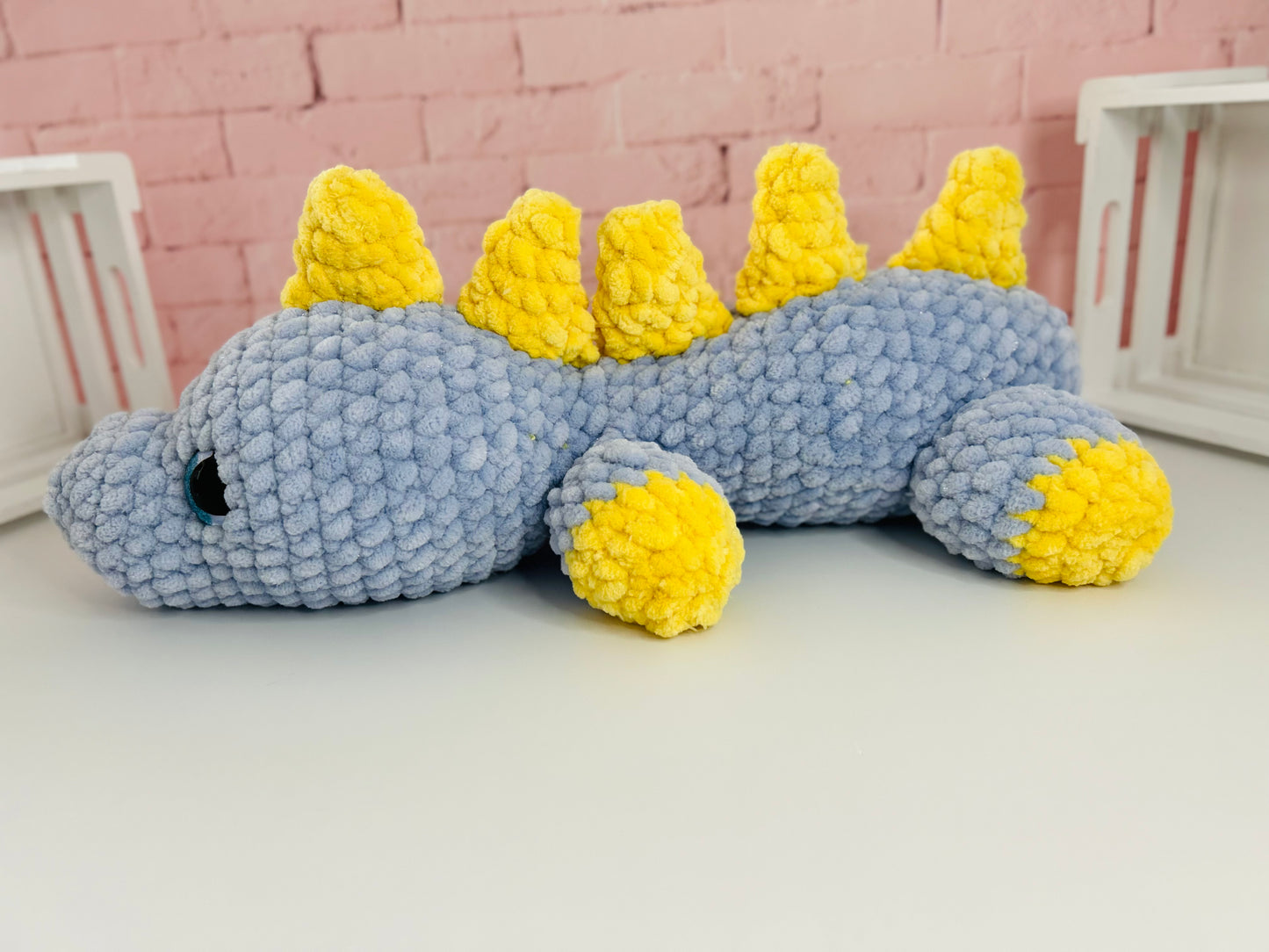 Sleepy XL Dino (Blue/Yellow) - Shimmer Crochet Plush