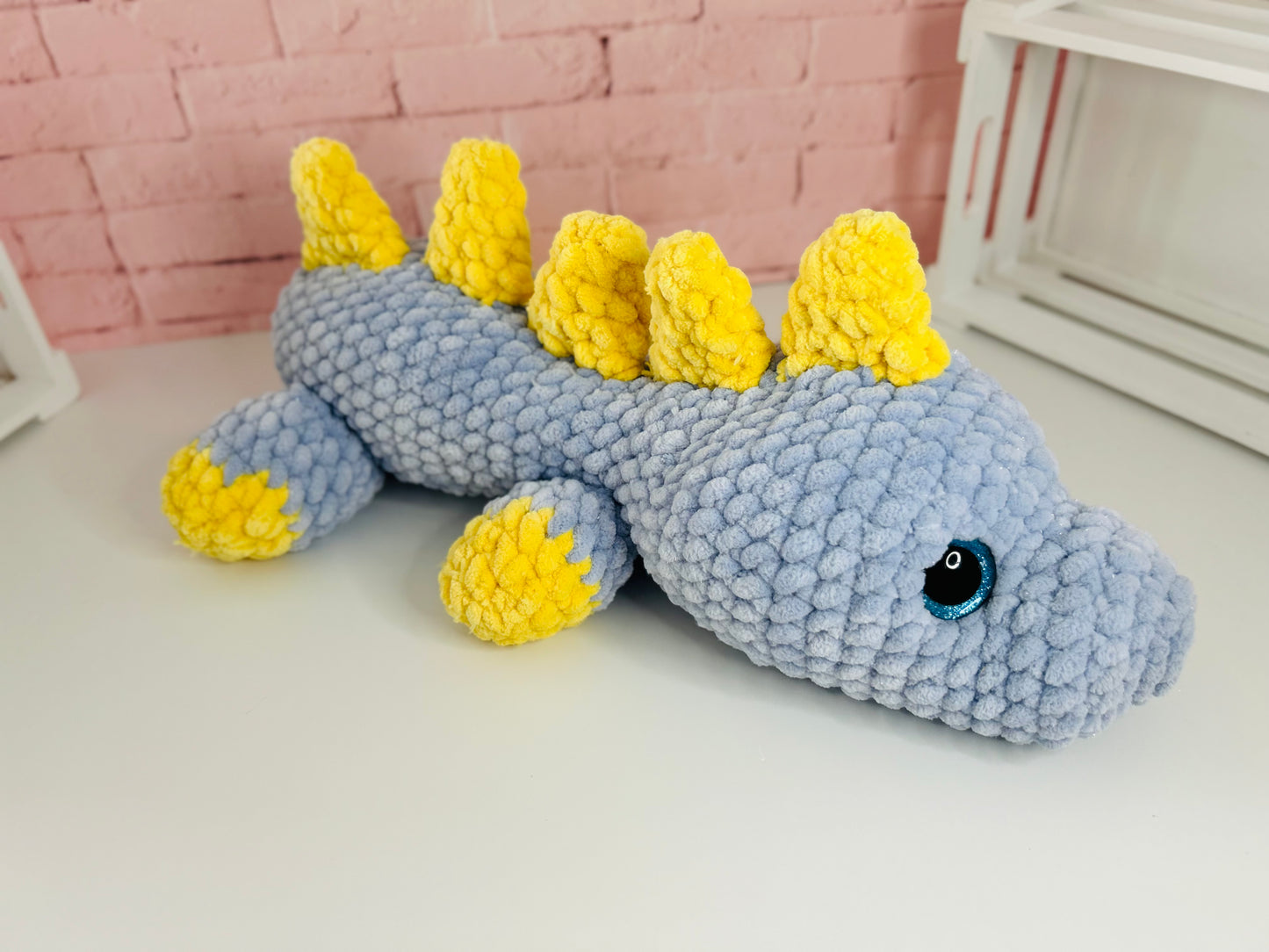 Sleepy XL Dino (Blue/Yellow) - Shimmer Crochet Plush